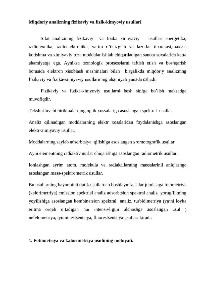 Miqdoriy analizning fizikaviy va fizik-kimyoviy usullari 2