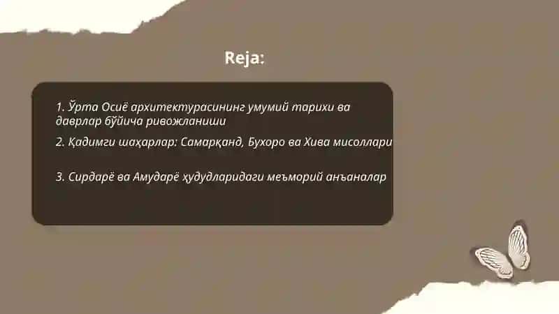 Ўрта Осиё архитектураси тарихининг умумий тавсифи 2