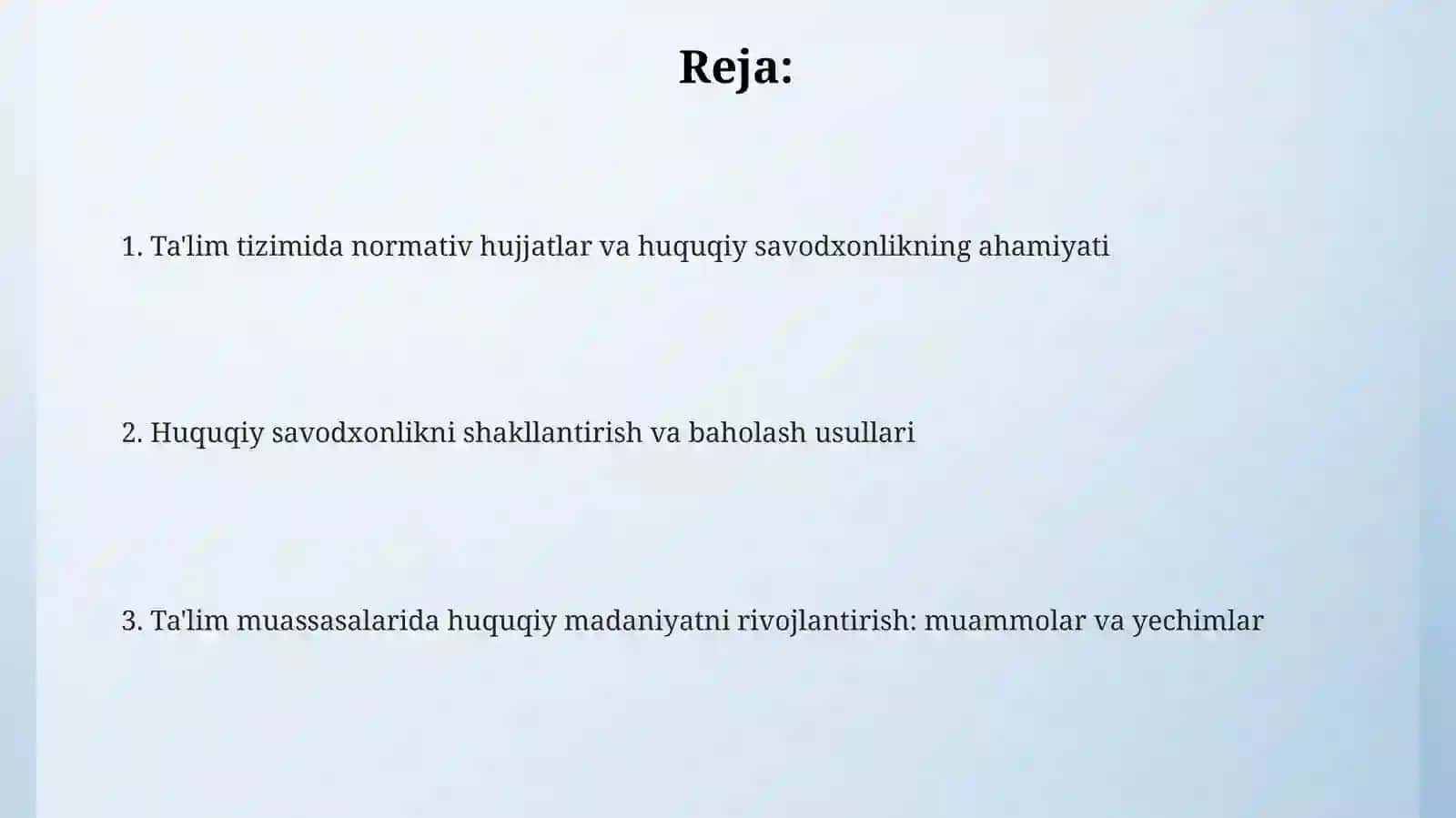 Taʼlim tizimida normativ hujjatlar bilan ishlash madaniyati va huquqiy savodxonlik 2