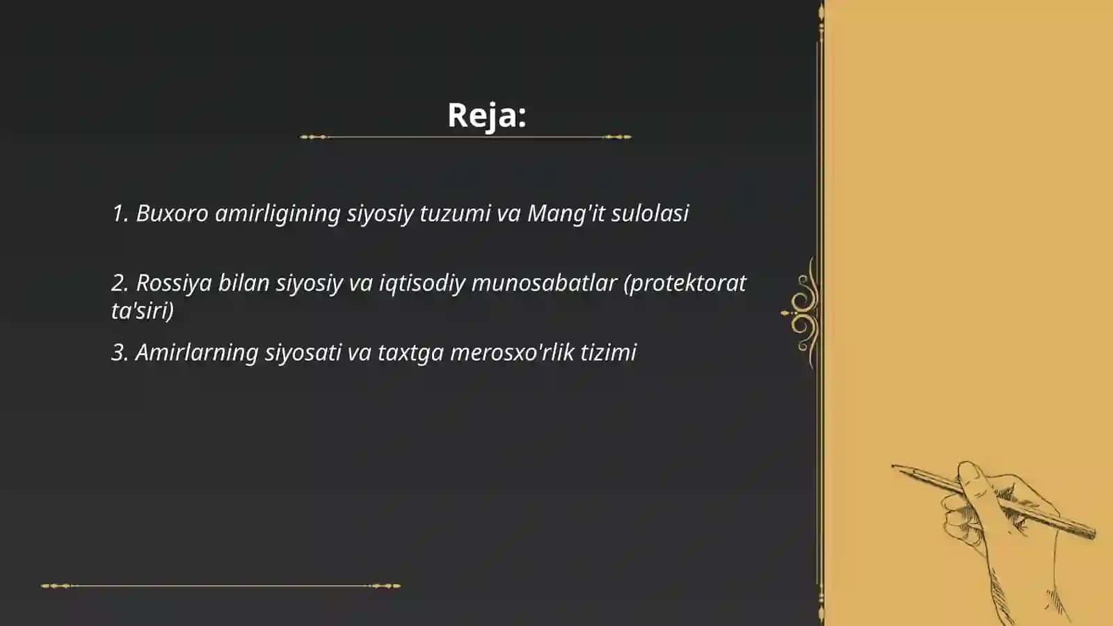 Buxoro amirligining siyosiy tuzumi va Mang'it sulolasi 2