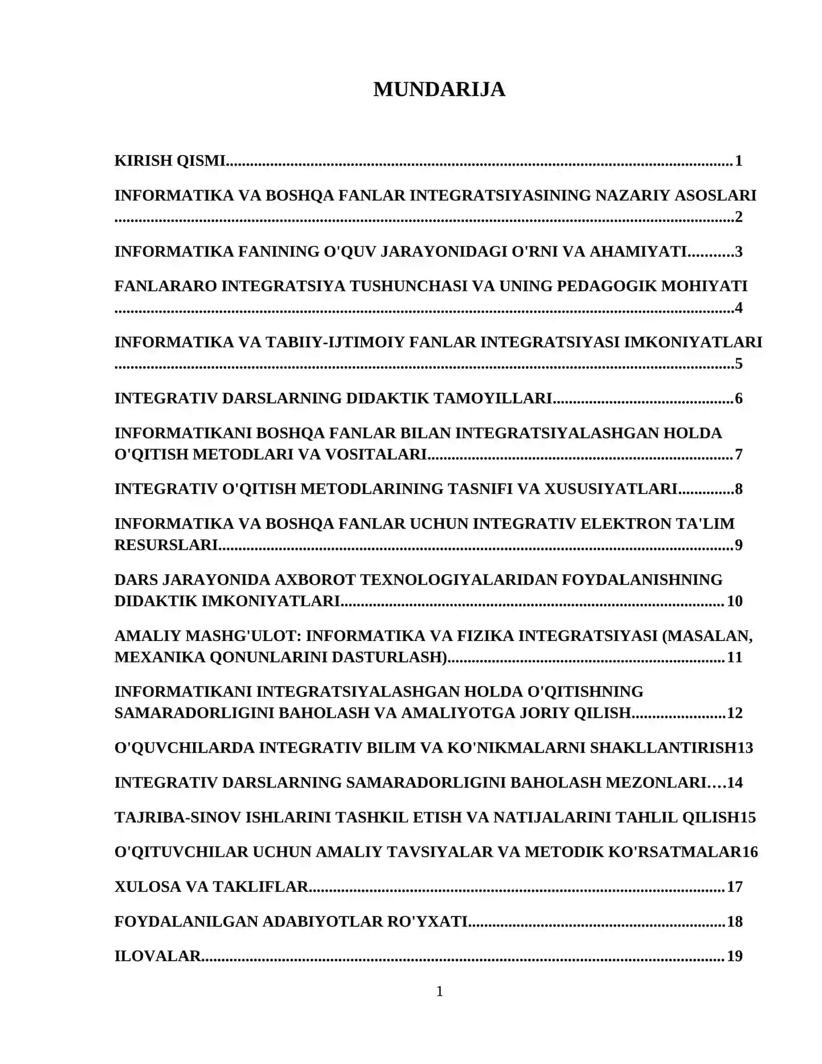 Informatikani boshqa fanlar bilan aloqadorlikda o’qitish metodikasi. 2