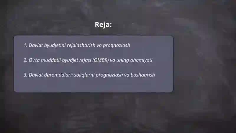 Davlat byudjetini boshqarish va davlatning byudjet-soliq siyosati 2