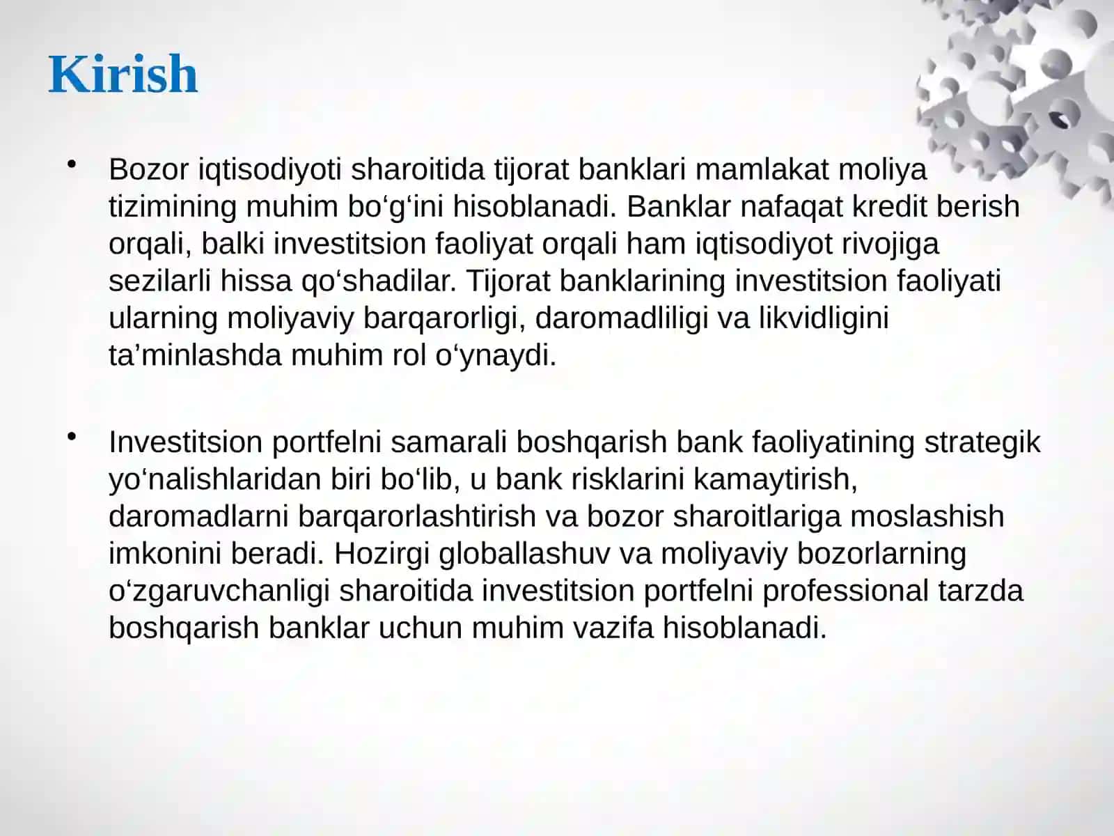 Tijorat banklari investitsion portfelni boshqarish usullari 2