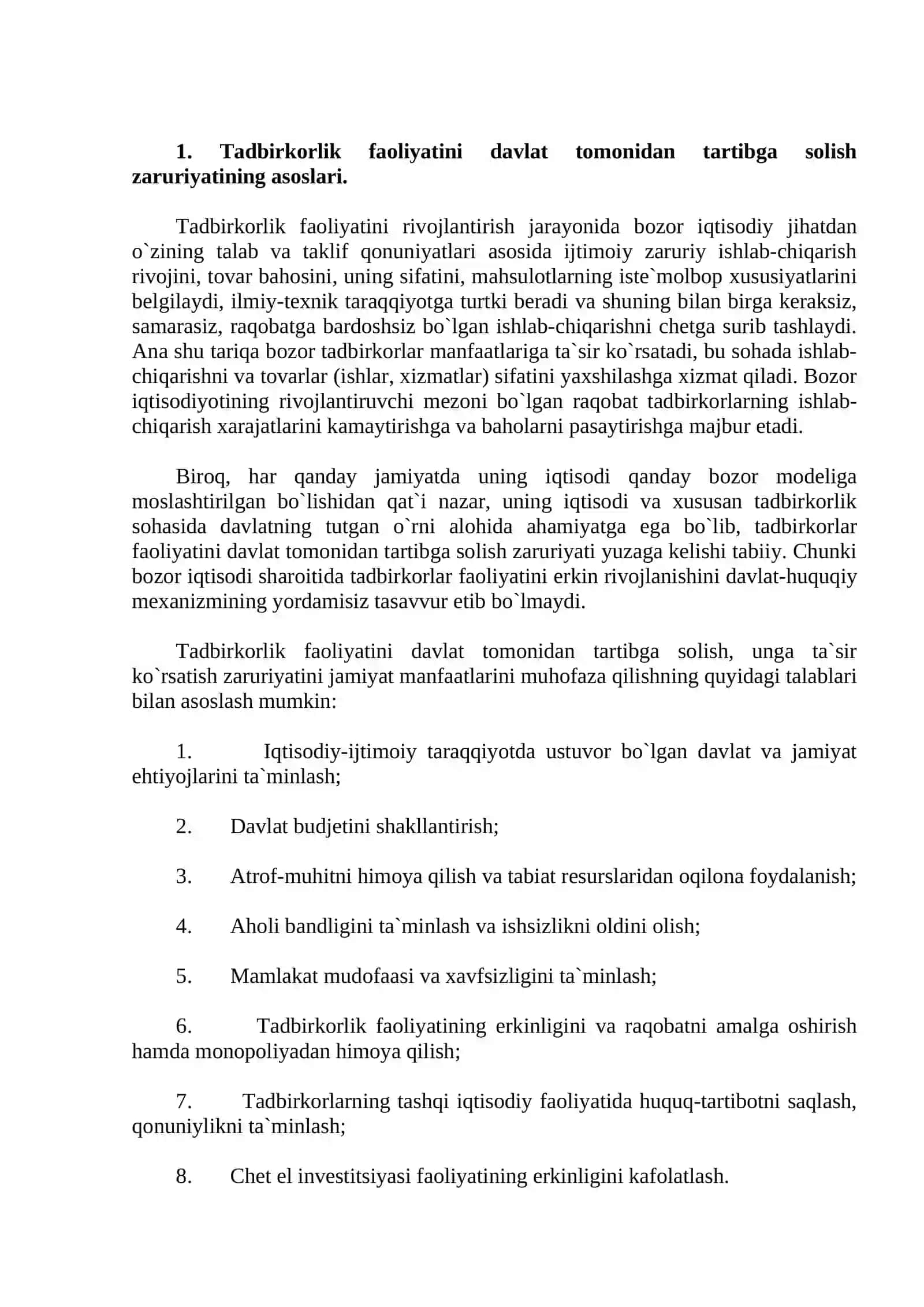Tadbirkorlik faoliyatining davlat tomonidan tartibga solinishi 2