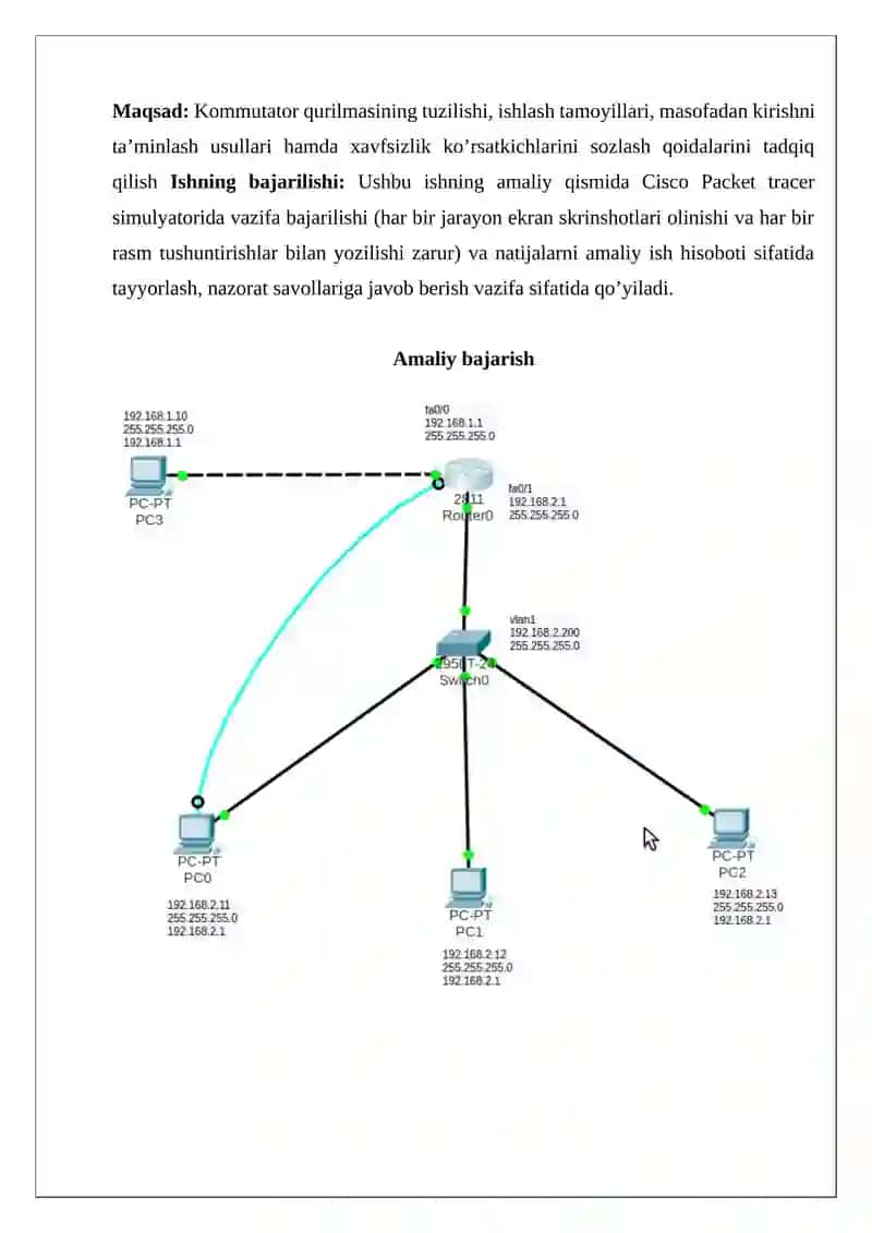 TARMOQ QURILMALARIDA DASTLABKI XAVFSIZLIK SOZLAMALARINI O’RNATISH-TELNET, SSH 2