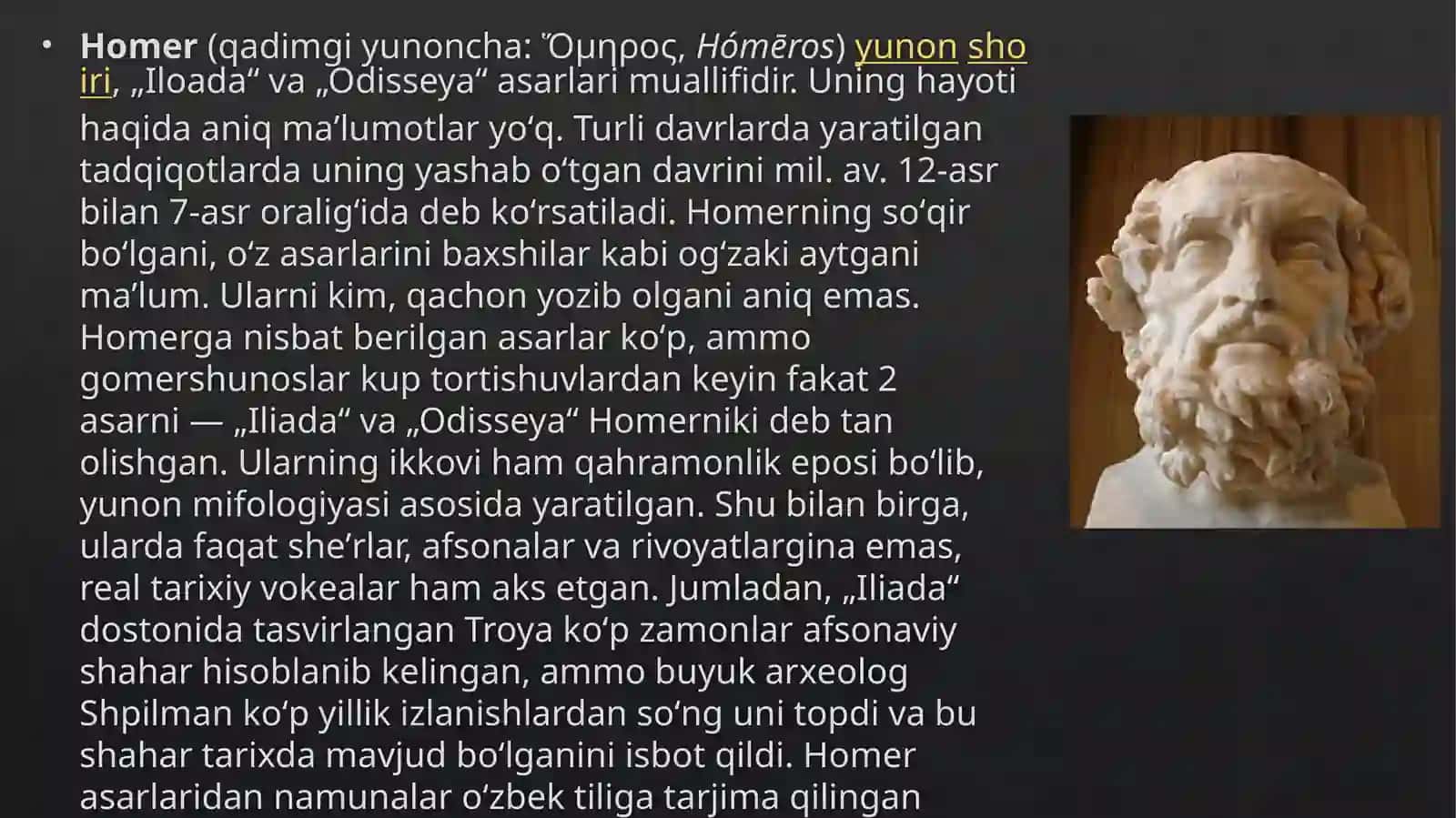 Gomer ‘Iliada’ va Odiseya asarlarida mifologik syujetning o'rni. 2