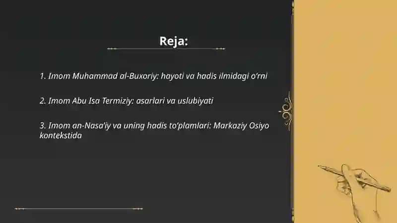 MARKAZIY OSIYOLIK BUYUK HADISSHUNOS OLIMLAR VA ULARNING ISLOM MADANIYATIGA QOʻSHGAN HISSASI 2