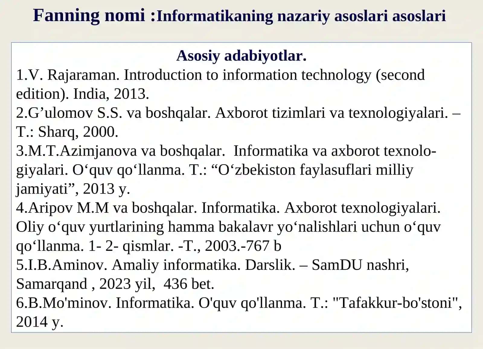 Informatikaning nazariy asoslari 2