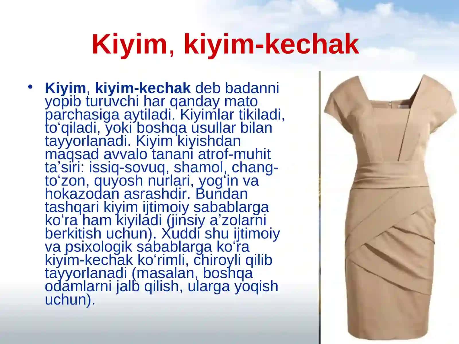 Kiyim Kechak va Oyoq Kiyimni Ta`mirlash va Tayyorlash Bo`yicha Xizmatlarning Tasnifi 2