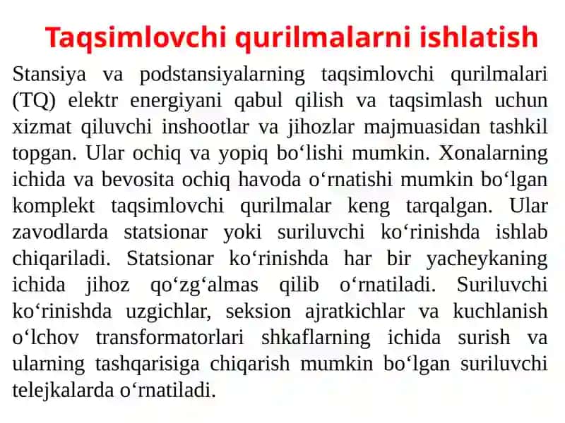 TAQSIMLASH QURILMALARI EKSPLUATATSIYASI 2
