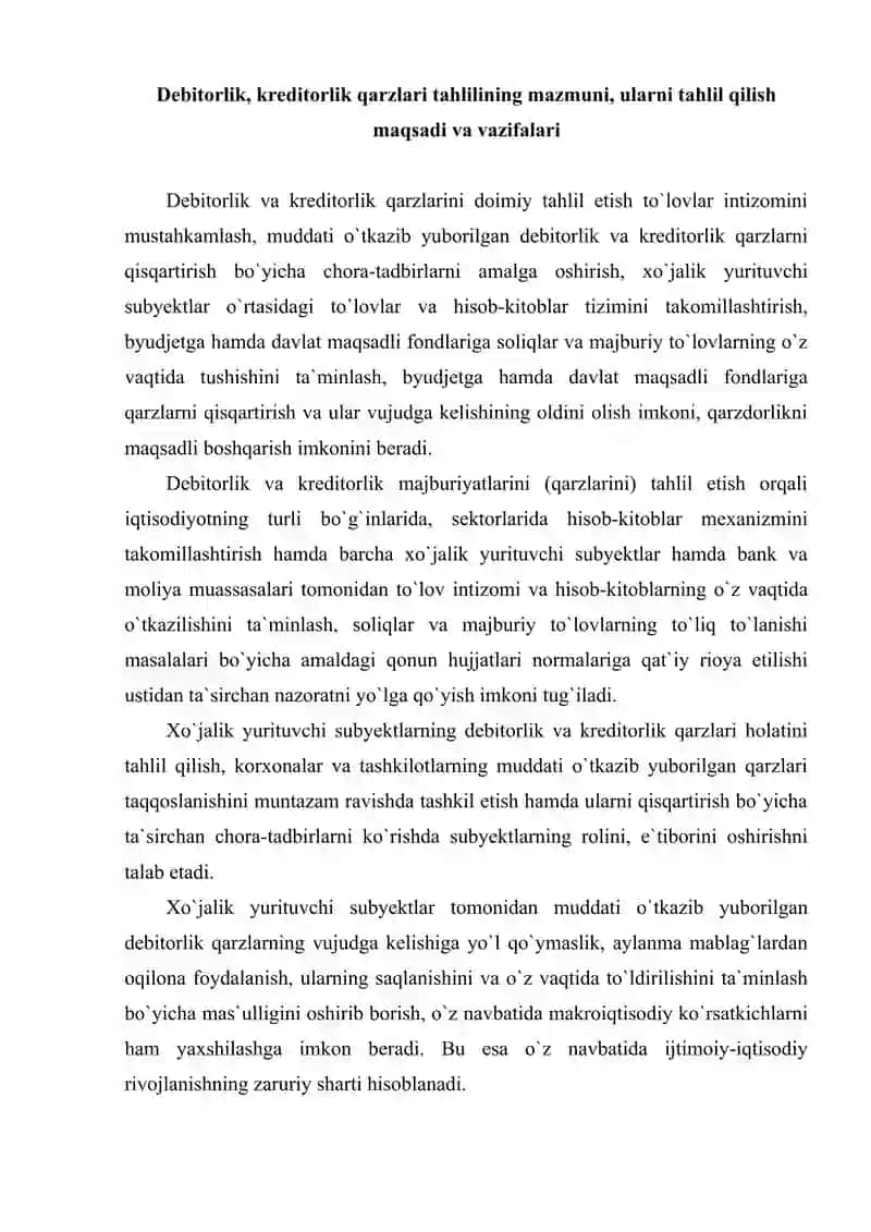 debitorlik va kreditorlik qarzlarining muddatlari bo'yicha tahlili ppt 2
