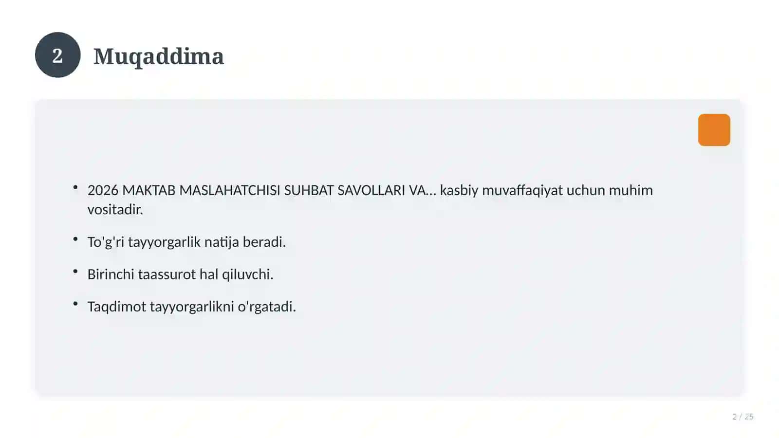 2026 MAKTAB MASLAHATCHISI SUHBAT SAVOLLARI VA JAVOBLARI. TESTLARI BILAN 2