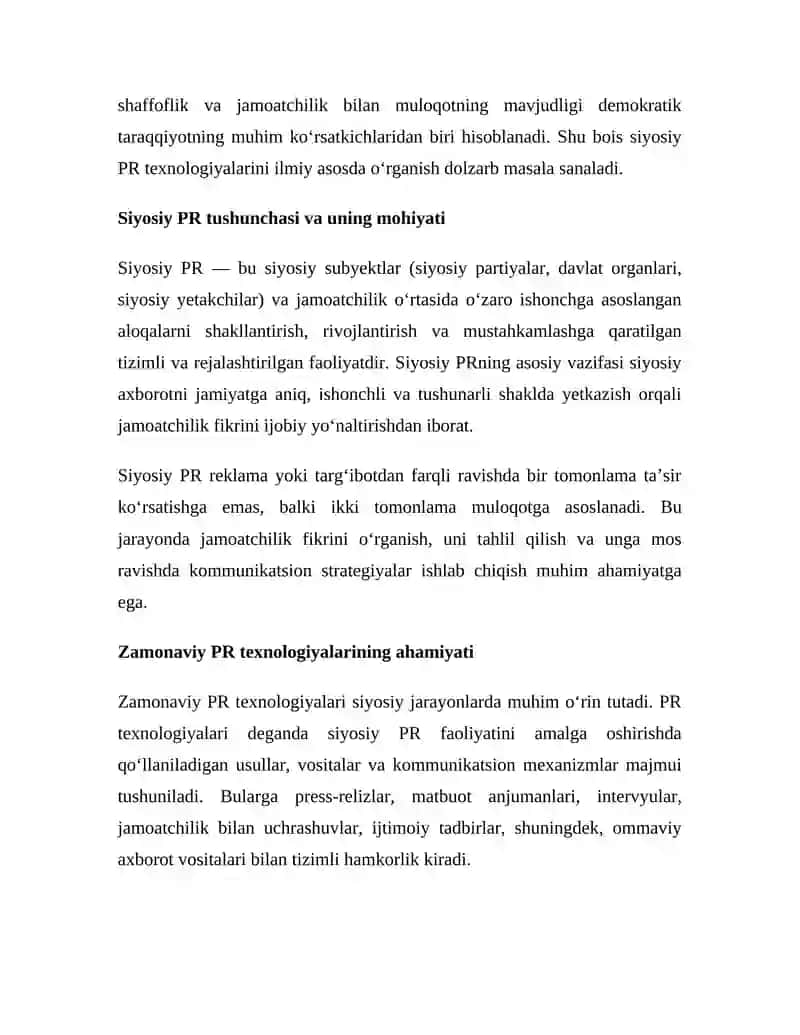 SIYOSIY PR TEXNOLOGIYALARINING JAMIYATDAGI O‘RNI 2