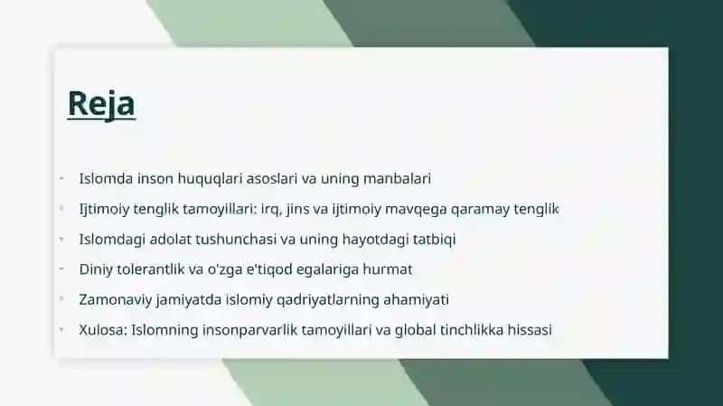 Islomda inson huquqlari himoyasi ,ijtimoiy tenglik,adolat va tolerantlik 2