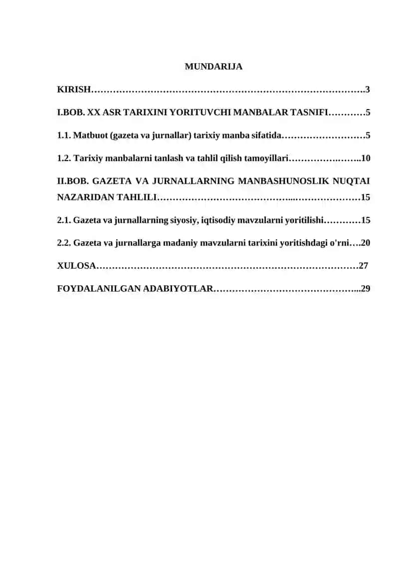 XX ASR TARIXINI YORITUVCHI MANBALAR TAVSIFI (GAZETA VA JURNALLAR MISOLIDA) 2