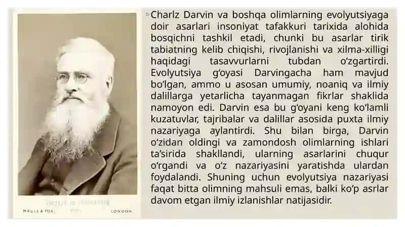 Ch.Darvin va boshqa olimlarning evolyutsiyaga doir asarlari 2
