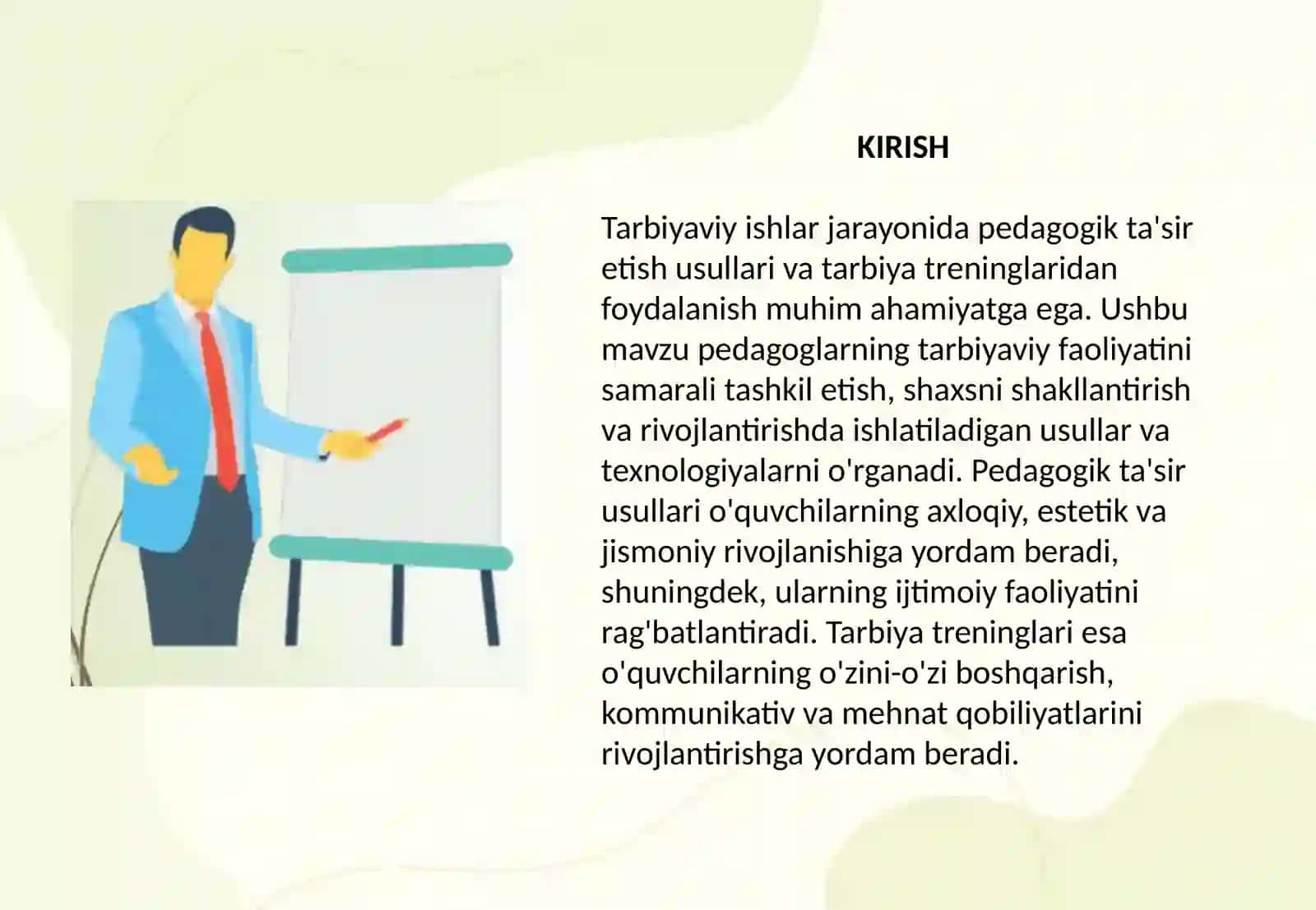 Tarbiyaviy ishlar jarayonida pedagogik ta'sir etish usullari va tarbiya treninglaridan foydalanish 2