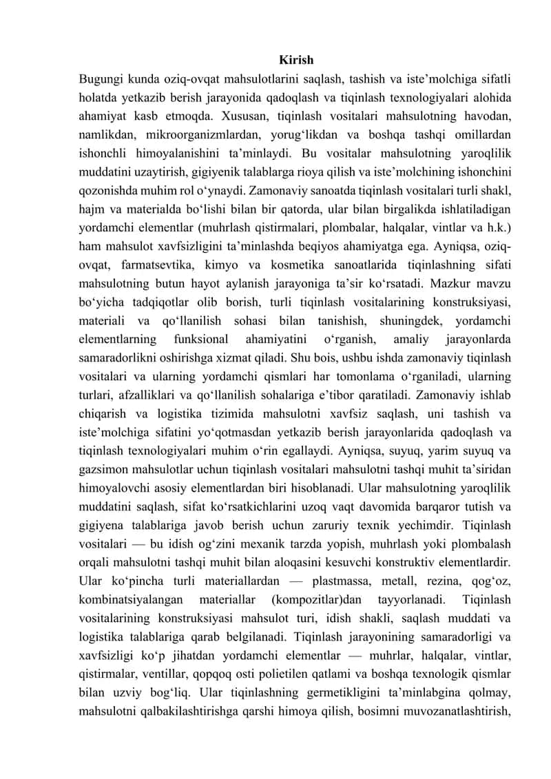 Tiqinlash vositalari va ularning yordamchi elementlari 2
