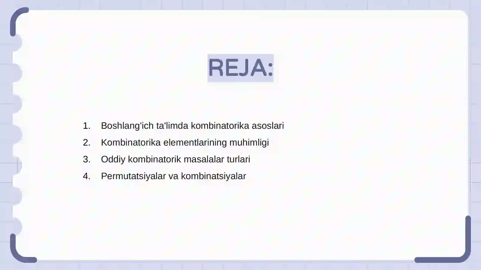 Boshlanģich ta'limda kombinatorika elementlarining umumiy masalalari 2