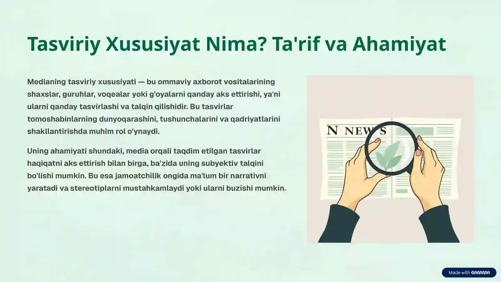 Medianing Tasviriy (Vakillik) Xususiyati 2