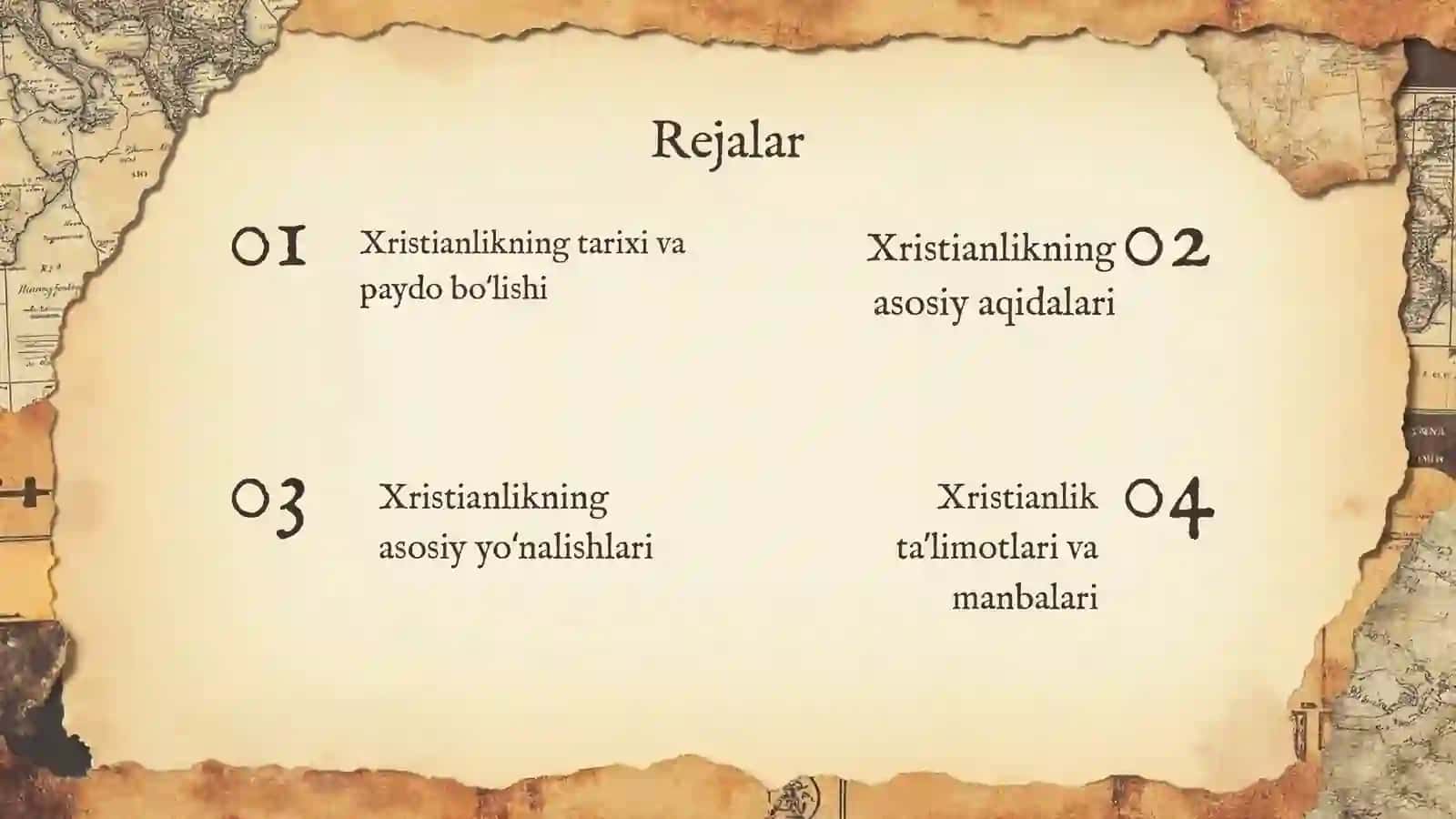 Xristianlikning paydo bo‘lishi, aqidalari, asosiy yo‘nalishlari, taʼlimotlari va manbalari. 2