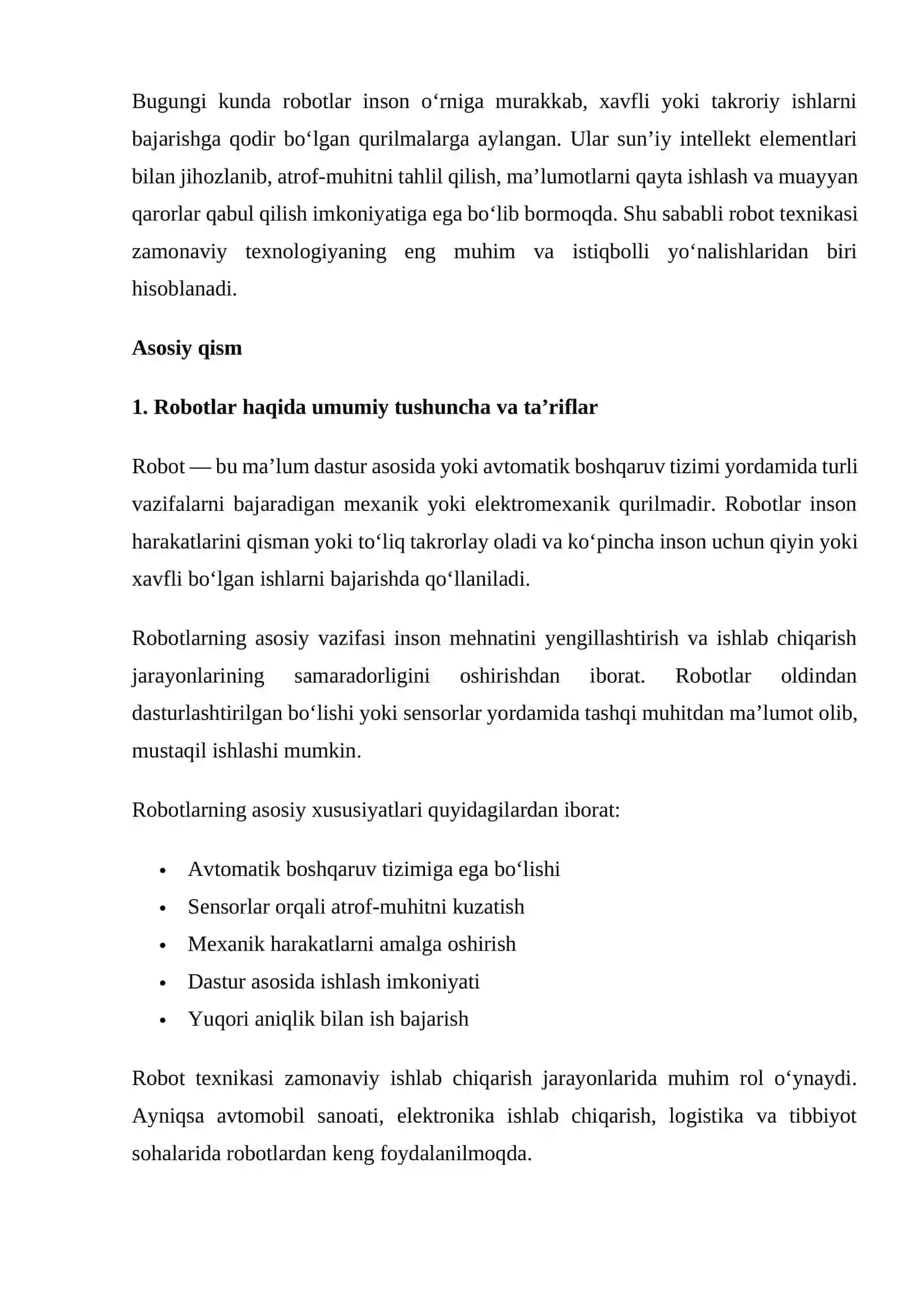 Robotlar haqida umumiy tushunchalar va ta’riflar 2