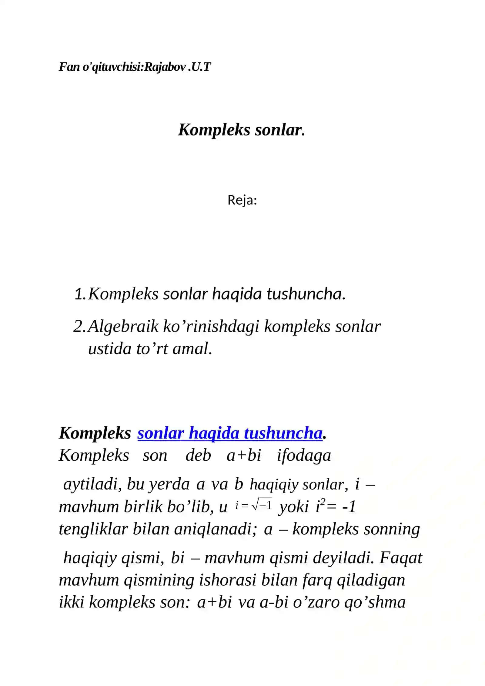 Matematika analizi - Kompleks sonlar 2