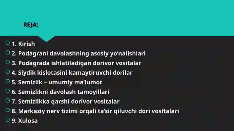 Podagra va semizlikni bartaraf etuvchi dori vositalar 2