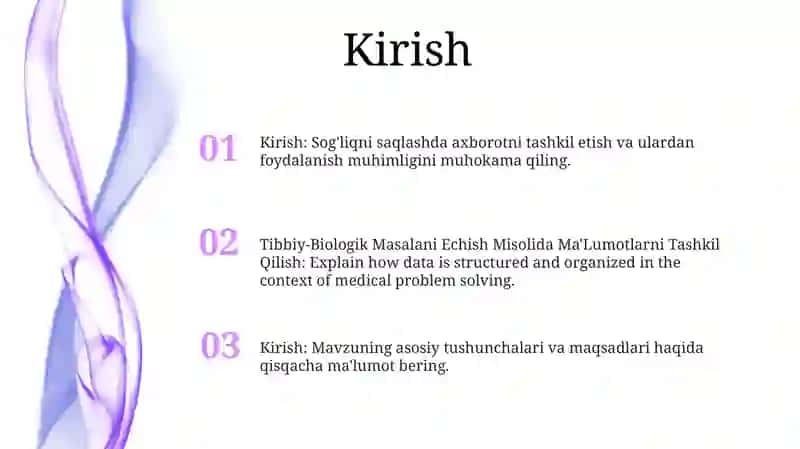 Tibbiy -Biologik Masalani Echish Misolida MaʼLumotlarni Tashkil Qilish 2