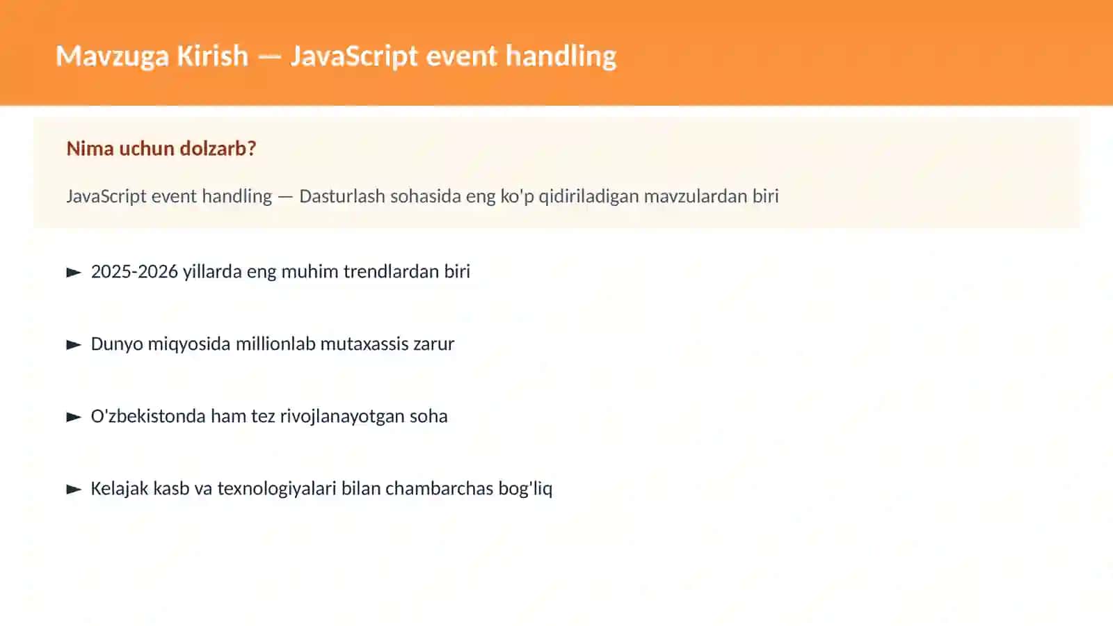 DASTURLASH | JAVASCRIPT VA WEB 2