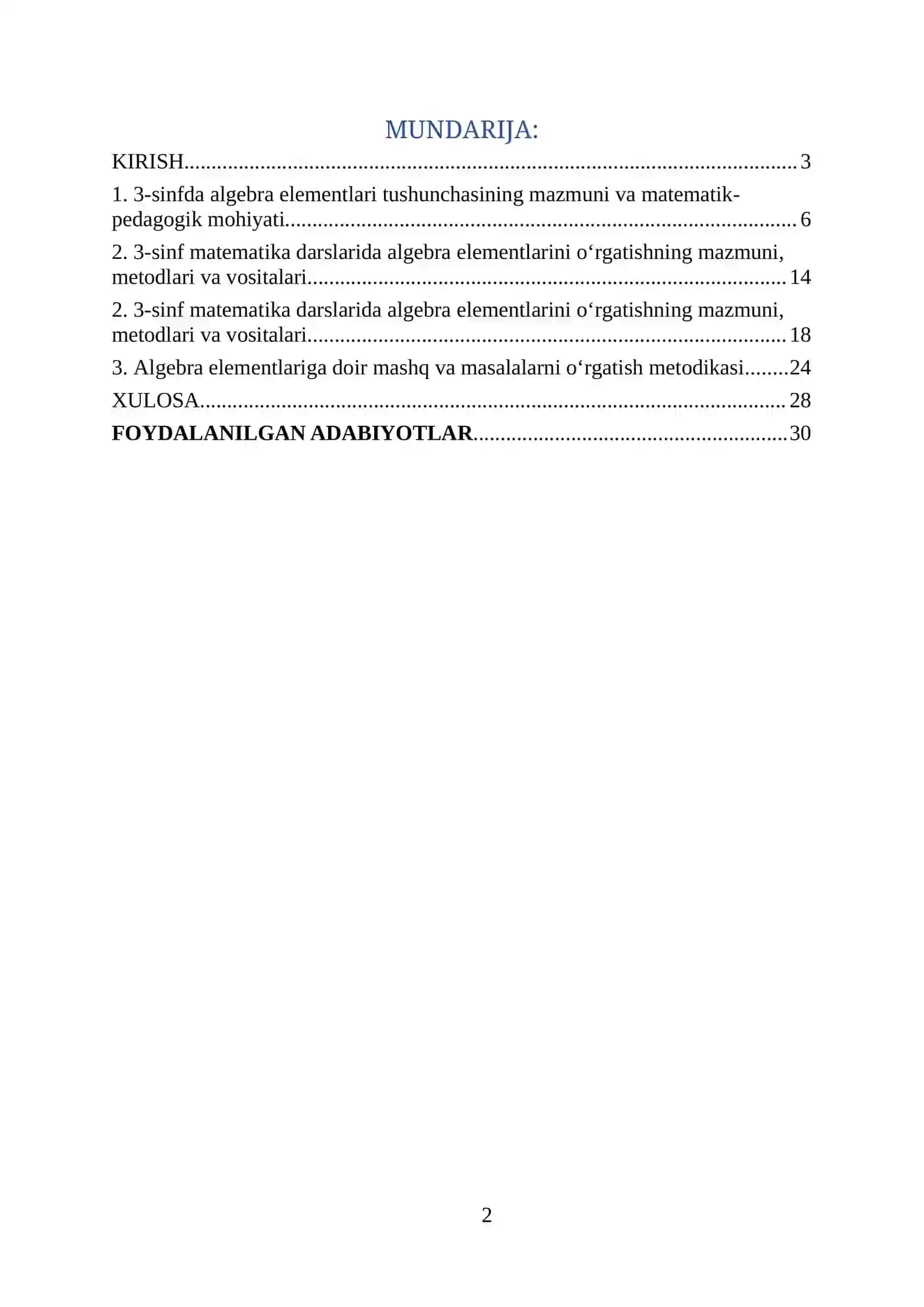 Algebra elementlarini o'rgatish metodikasi 2