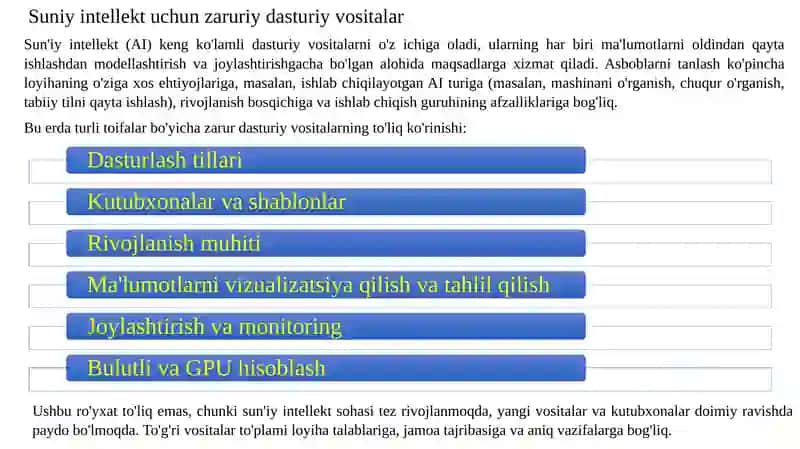 Sun‘iy intellekt uchun zaruriy dasturiy vositalar 2