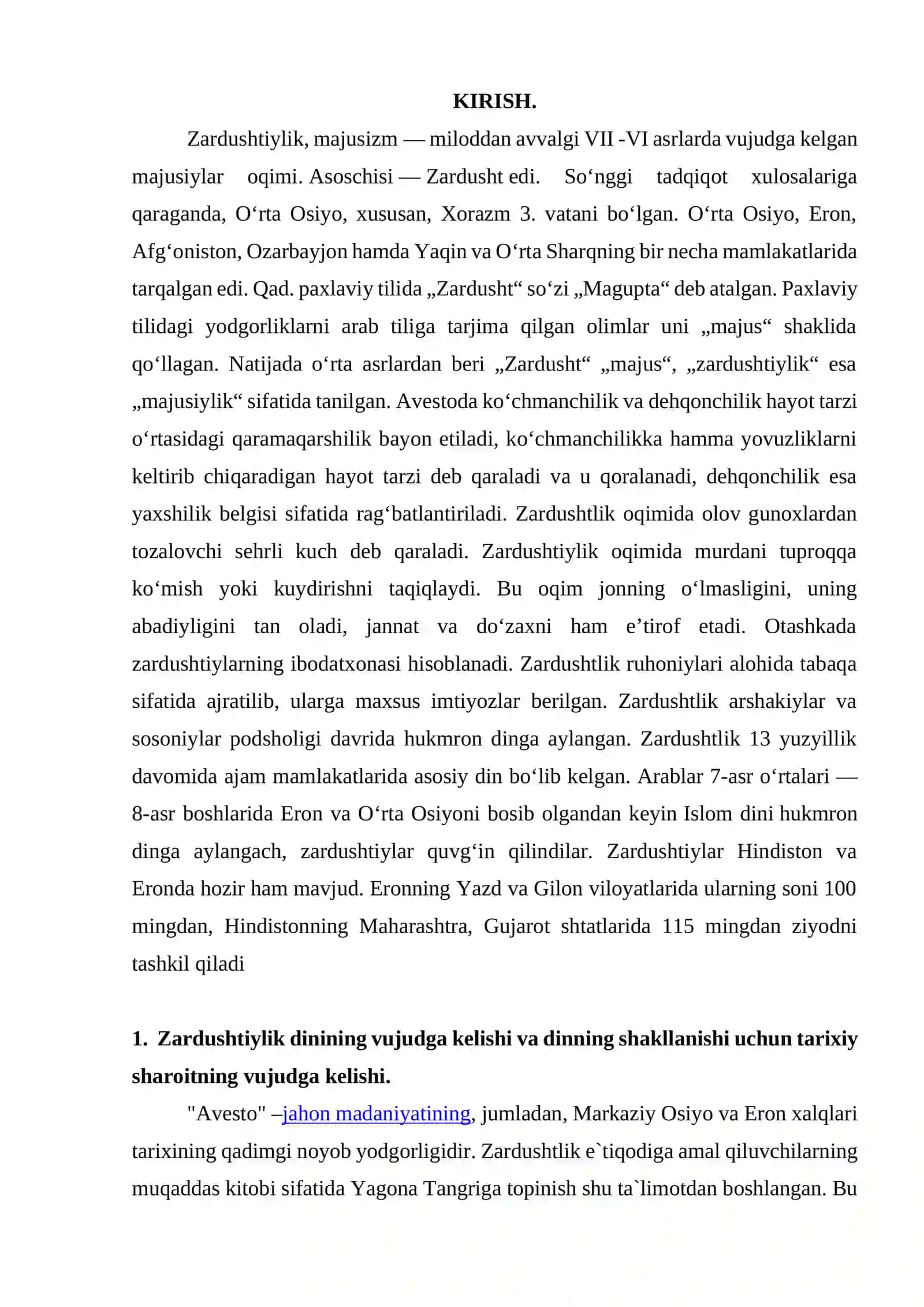 Avestoning tarixiy manba sifatidagi o‘rni. Avesto va Zardushtiylik dini 2