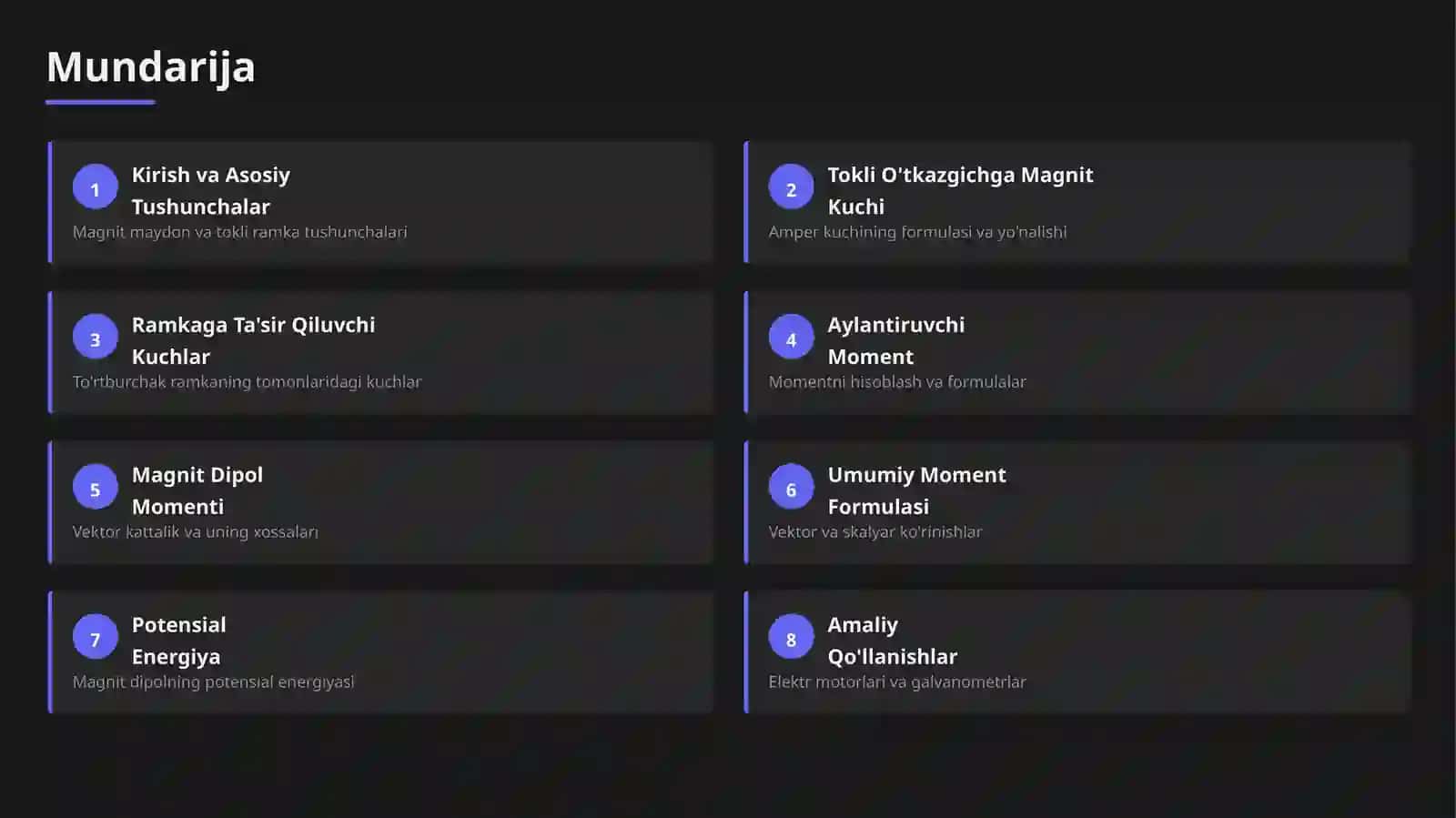 Bir Jinsli Magnit Maydonda Tokli Ramkaning Aylanma Harakati 2