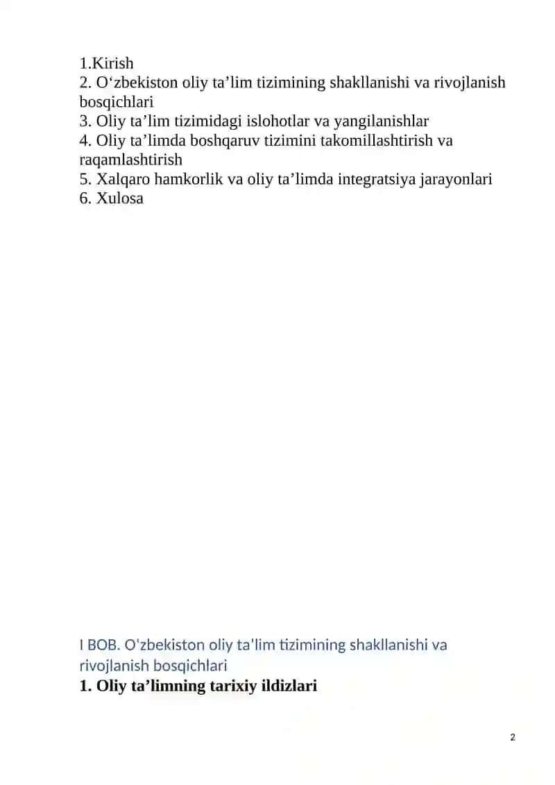 O‘zbekistonda Oliy talim tizimi:islohatlarning yangi bosqishi 2