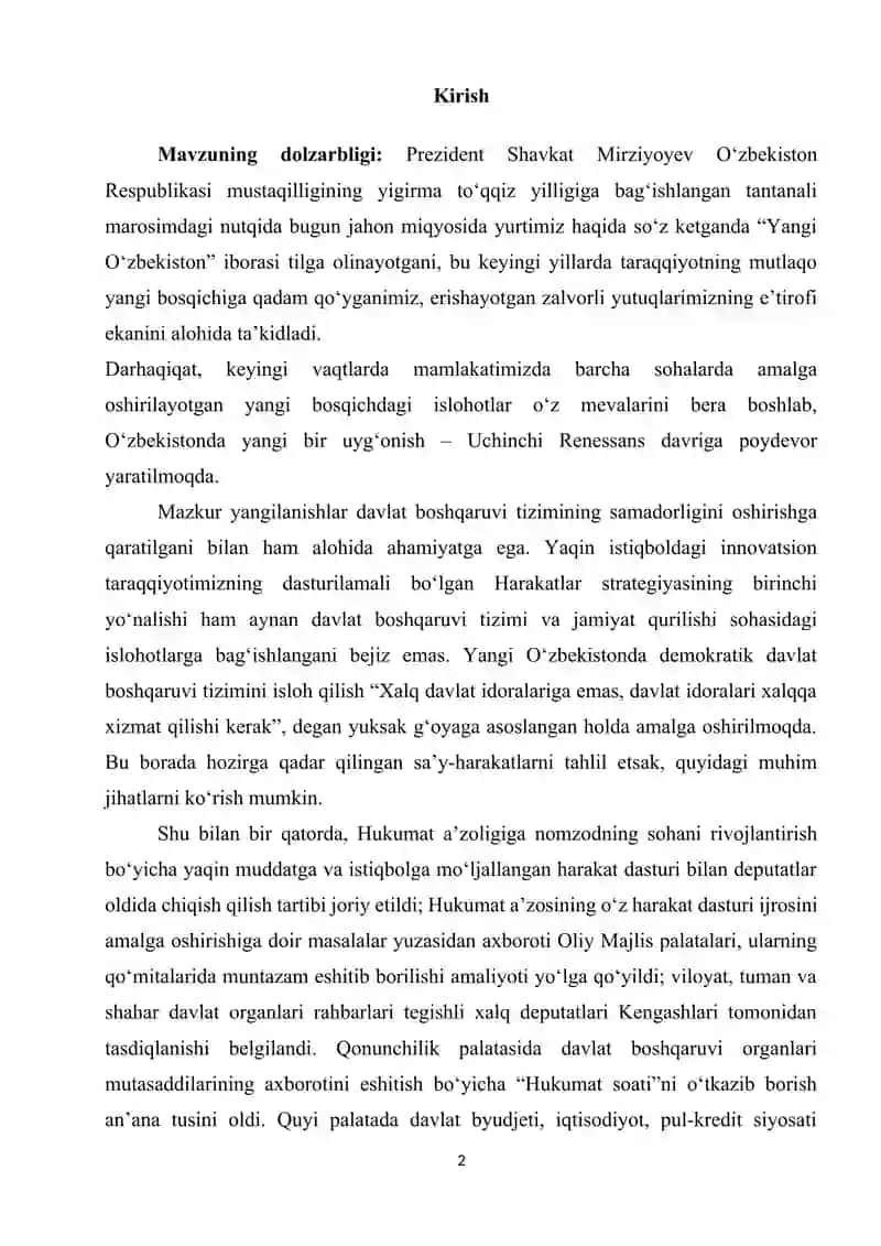 Mustaqillik yillarida davlat boshqaruvi tizimida amalga oshirilgan islohotlar kurs ishi 2
