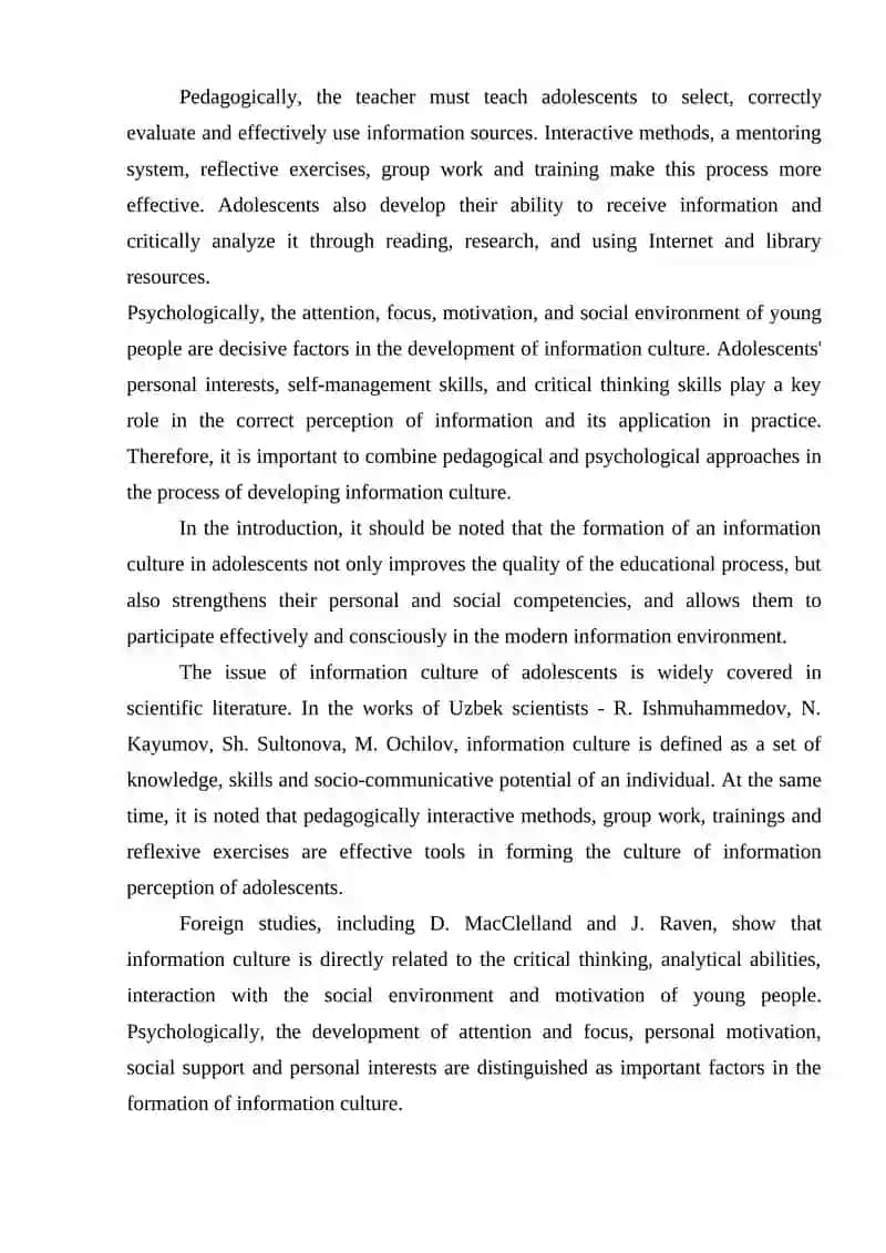 PEDAGOGICAL AND PSYCHOLOGICAL ASPECTS OF THE DEVELOPMENT OF INFORMATION CULTURE IN ADOLESCENTS 2