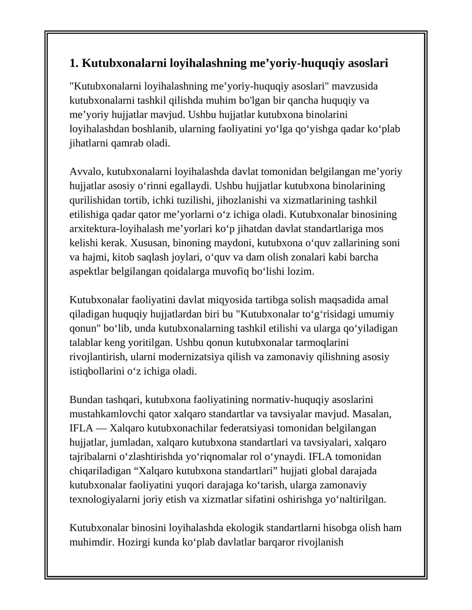 Kutubxonalarni loyihalashning me’yoriy-huquqiy asoslari 2