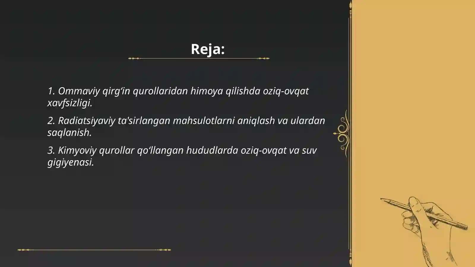 Ommaviy qirg‘in qurollari qo‘llangan sharoitlarda ovqatlanish va suv ta'minoti ustidan sanitariya nazorat 2