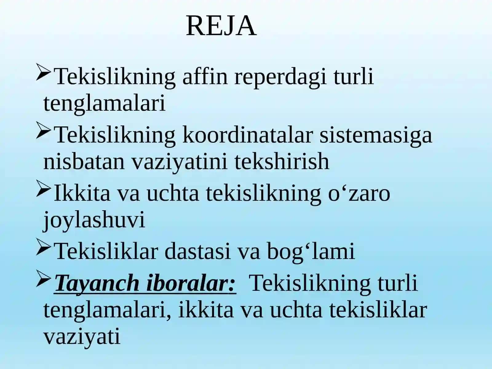 Tekislikning o‘zaro joylashuvi 2
