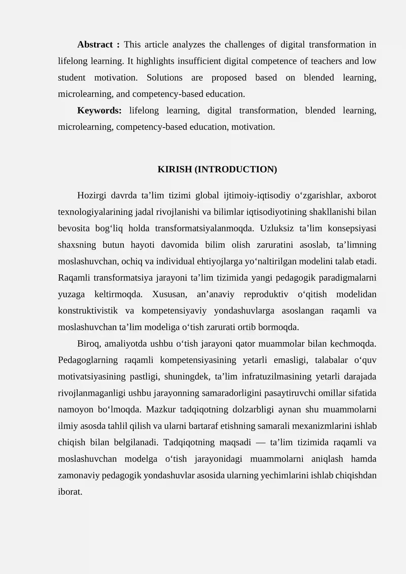 Uzluksiz ta’limdagi tendensiyalar va zamonaviy yondashuvlar. imrad maqola 2