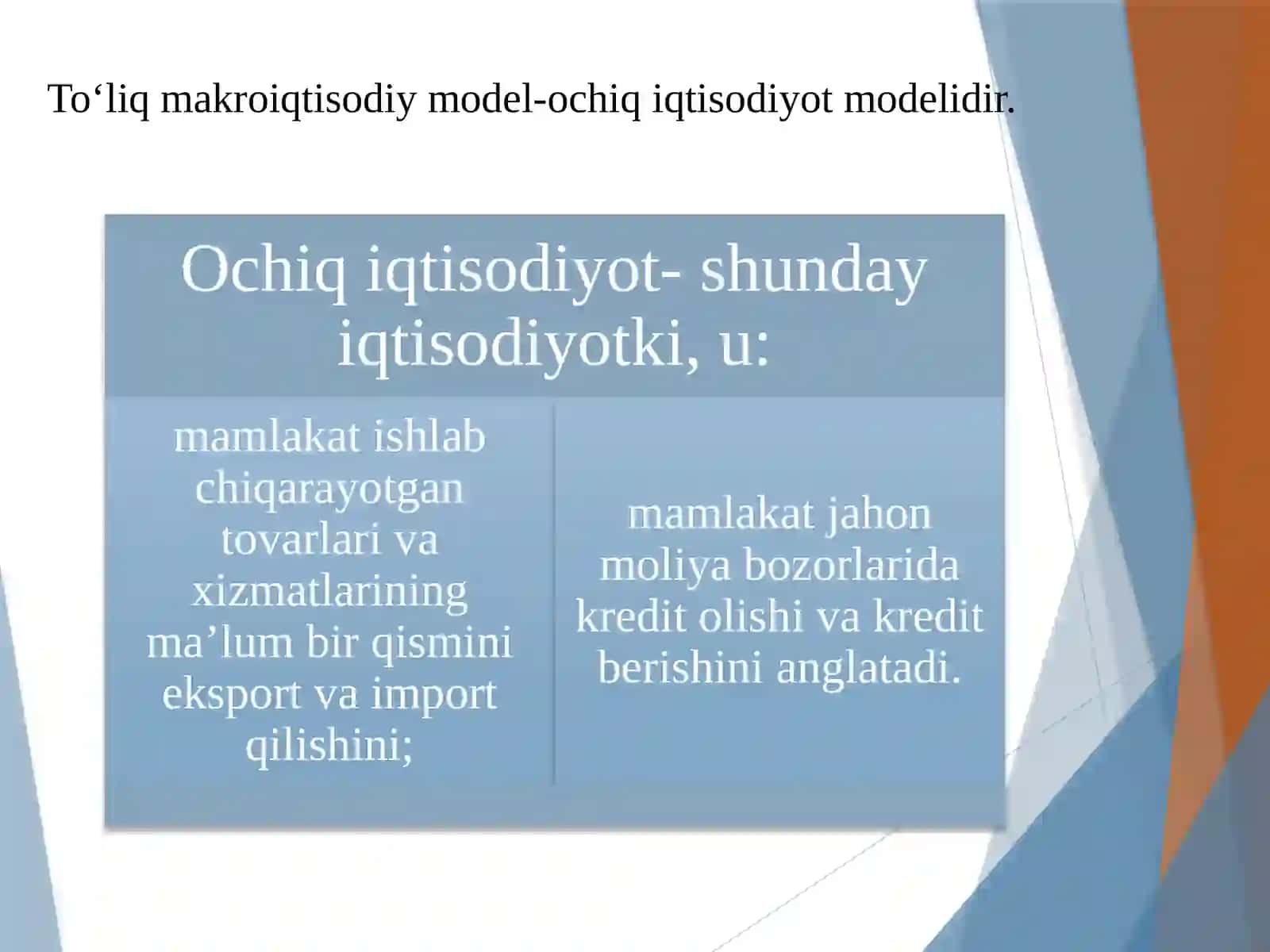 Ochiq iqtisodiyotda Mendell - Fleming modeli 2