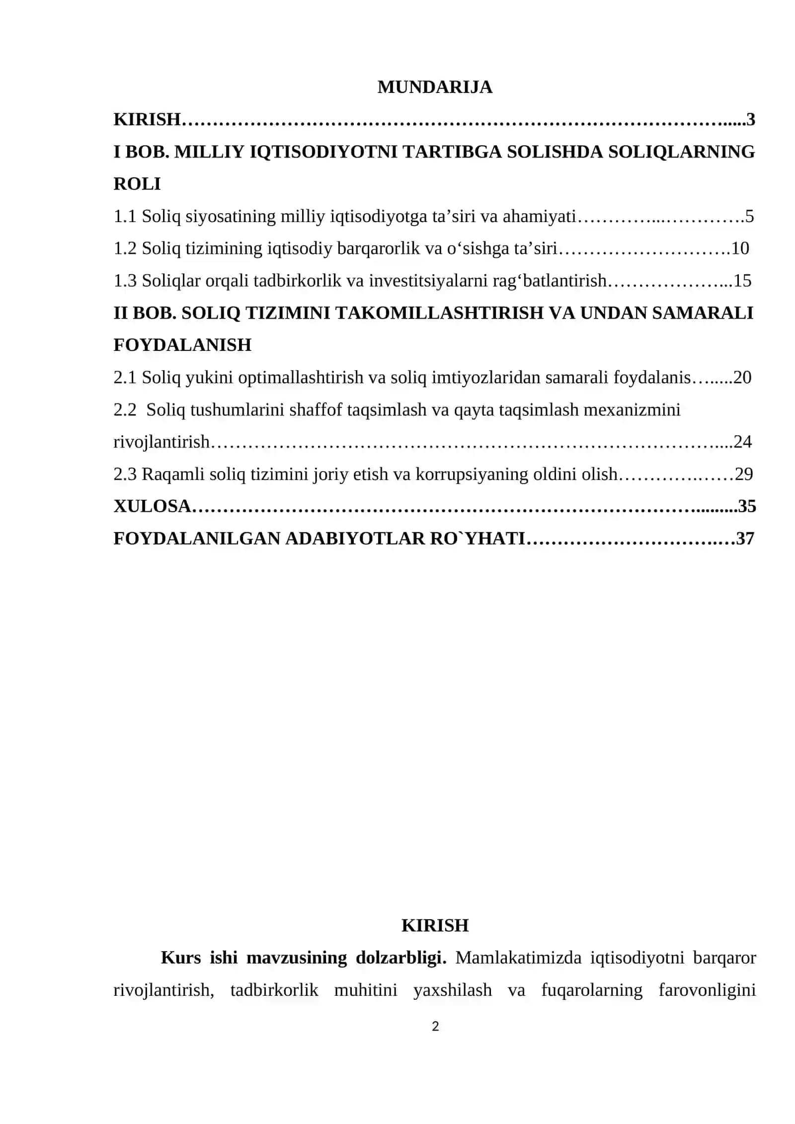 MILLIY IQTISODIYOTNI TARTIBGA SOLISH VA RAG`BATLANTIRISHDA SOLIQLARDAN SAMARALI FOYDALANISH MEXANIZMINI TAKOMILLASHTIRISH 2