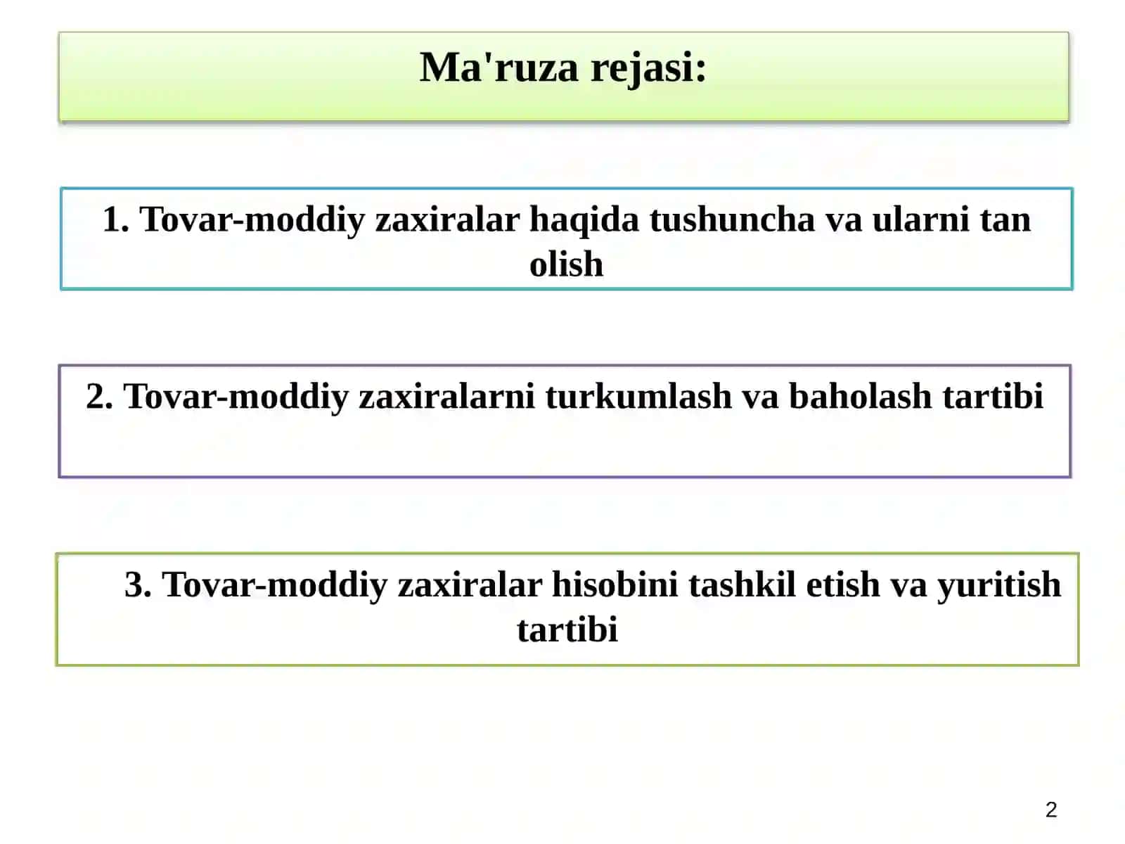 Moddiy harajatlar hisobi 2