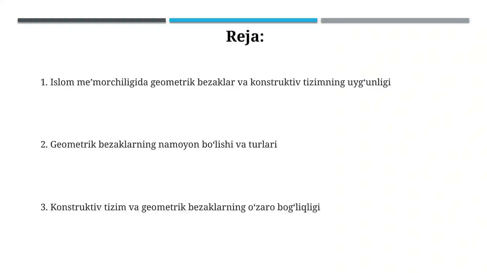 Islom meʼmorchiligida geometrik bezaklar va konstruktiv tizimning uygʻunligi 2