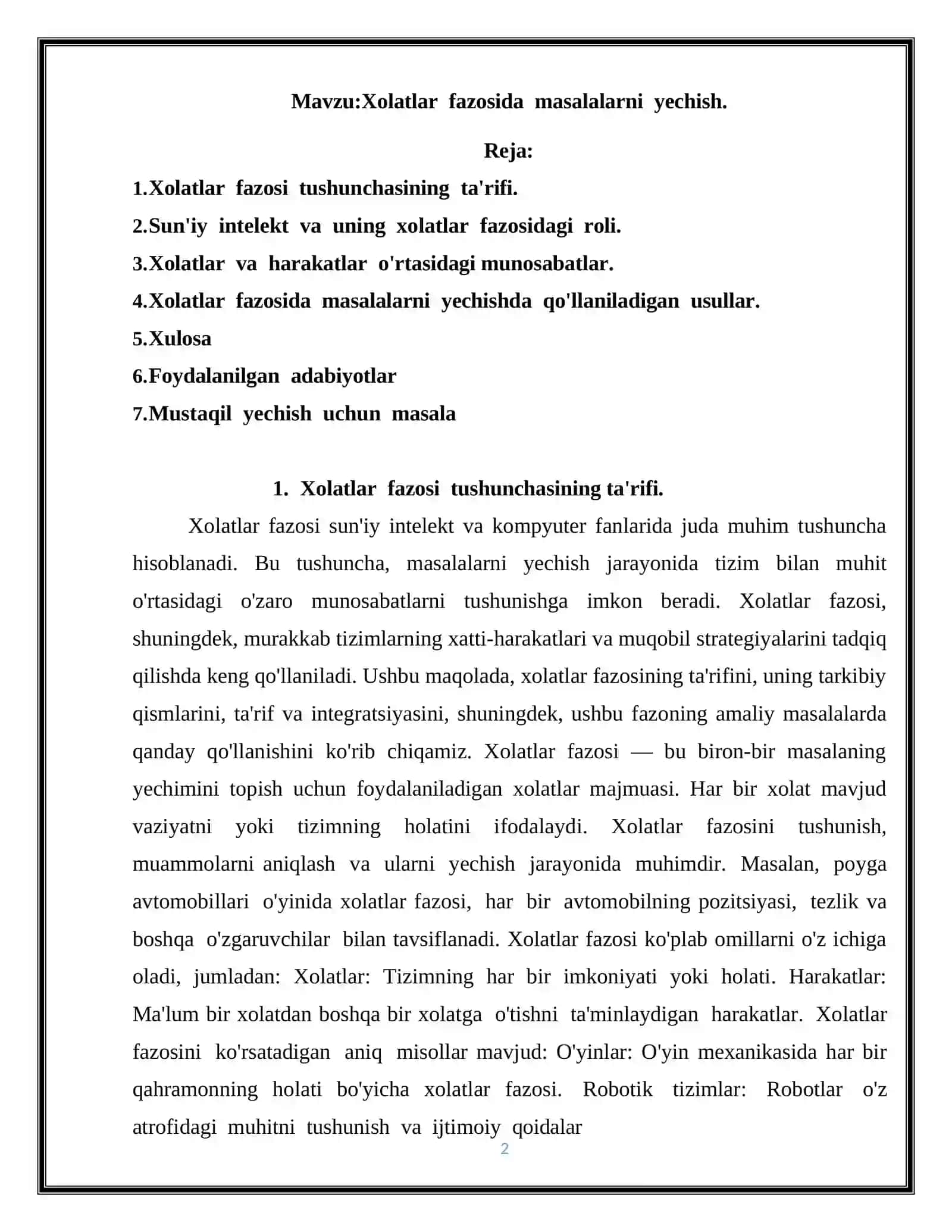 Xolatlar fazosida masalalarni yechish 2