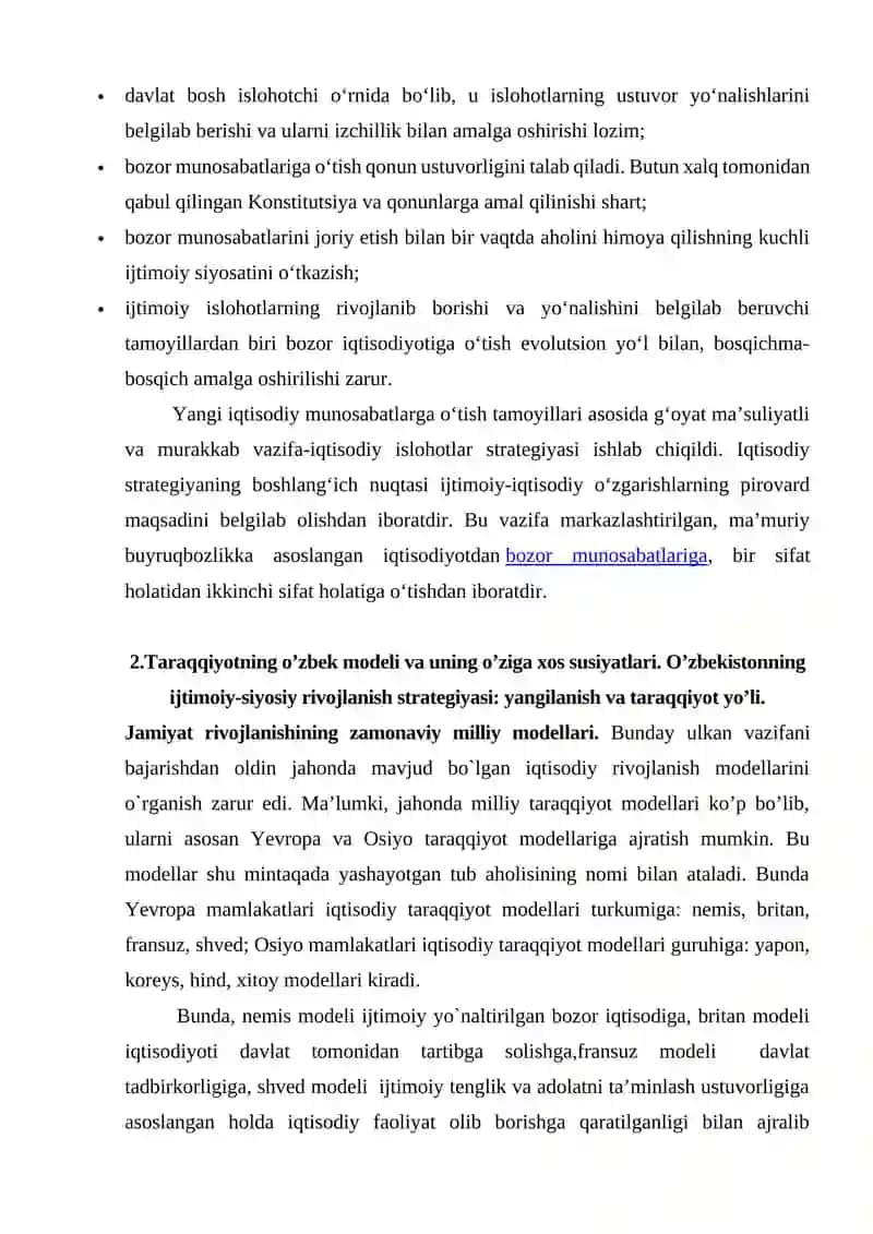 O‘zbekistonning o’ziga xos istiqlol va taraqqiyot yo’li 2