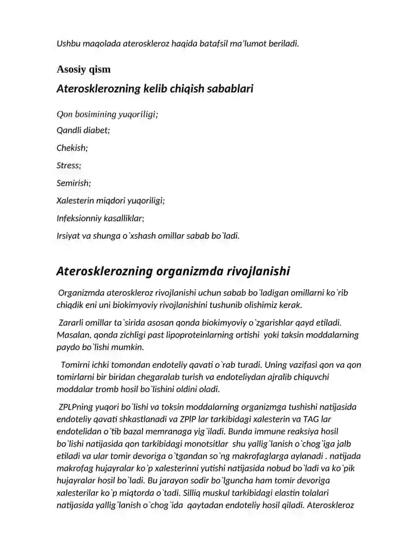 Aterosklerozning kelib chiqish sabablari va profilaktikasi 2