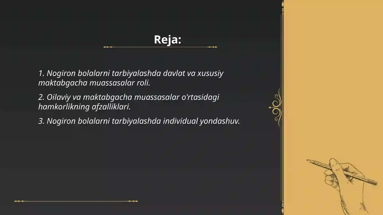 Nogiron bolani tarbiyalashda maxsus maktabgacha muassasa va oilani hamkorligining mazmuni usullari va vositalari 2