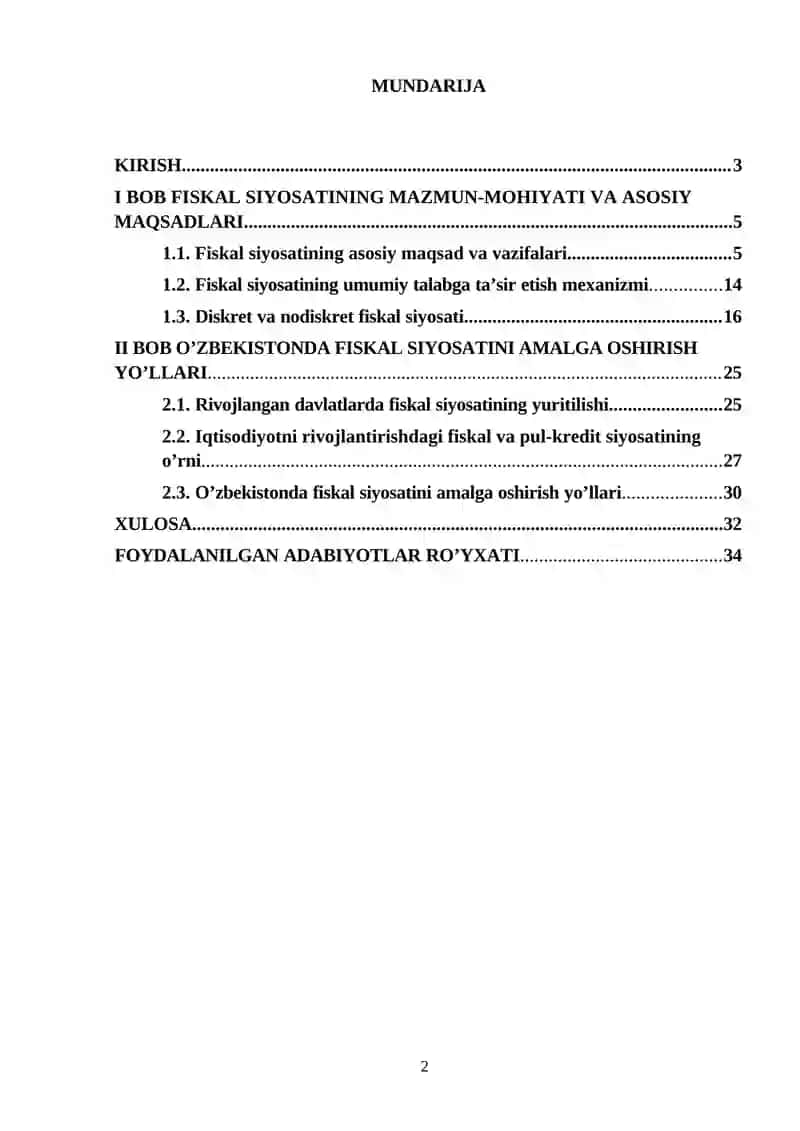 FISKAL SIYOSATINI MOHIYATI VA VAZIFALARI 2